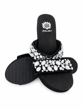 Yellow Box Leather Rhinestone Platform Sandals – Size 9 – 8 cm Platform